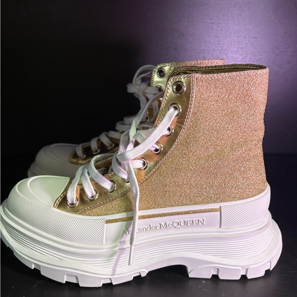 Alexander McQueen Gold Glitter Platform Sneakers